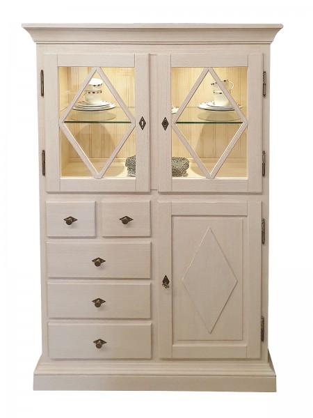 Highboard Glas-Vitrine Hochanrichte halbhoch Grande Glas- und Holzfront Pinie massiv vintage