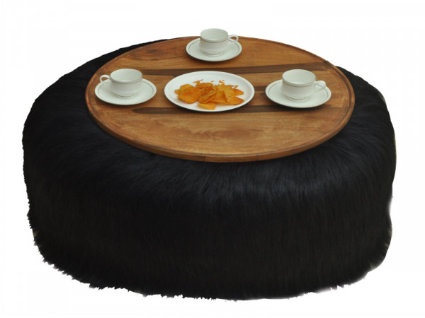 Couchtisch Wohnzimmertisch Beistelltisch Ø 80 cm Höhe 32 cm Kunstfell schwarz