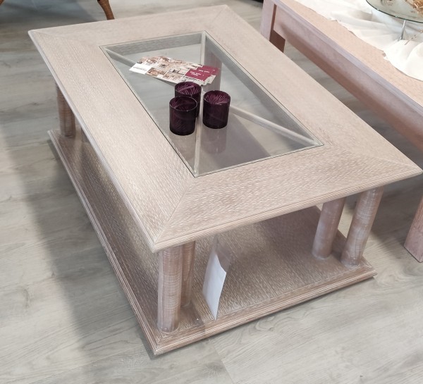 Couchtisch Wohnzimmertisch 110 x 75 cm mit Glasplatte Allegro Pinie massiv-