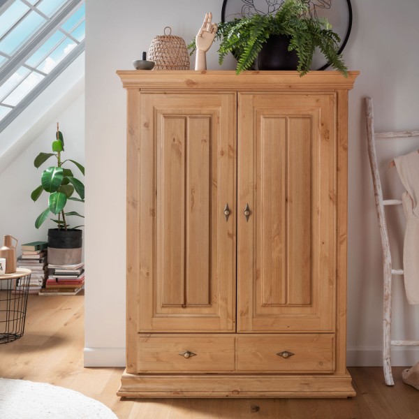 Kleiderschrank 113 x 154 cm Wäscheschrank Catania Holz Pinie Nordica massiv natur