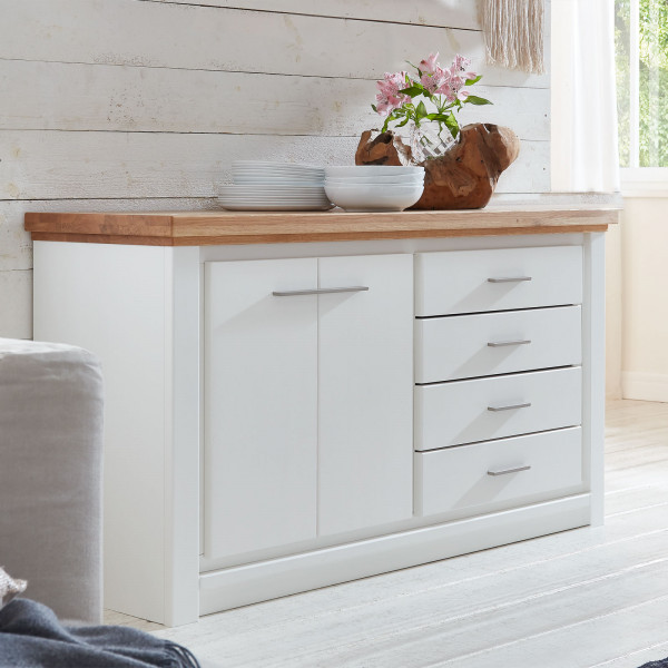 Sideboard Kommode Olbia 141 x 82 x 45 cm Pinie Nordica weiß und Wildeiche natur geölt massiv